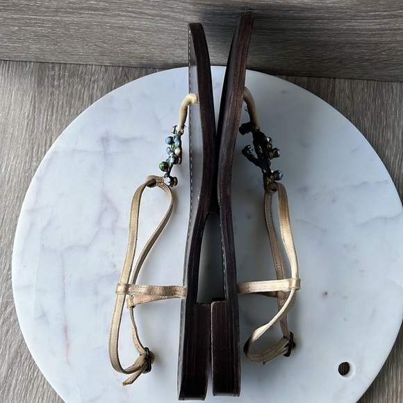 Authentic Chanel Dark Brown/Gold/Jewel Thong Sandals - Picture 14 of 16